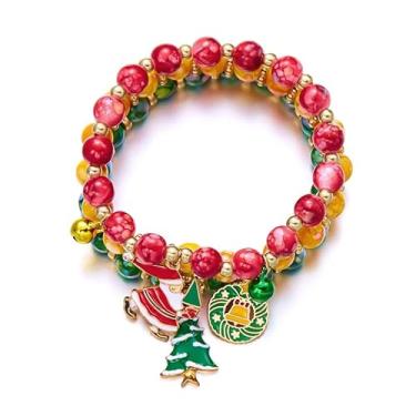Imagem de fdsmall Pacote com 3 pulseiras de Natal com pingente elástico empilhável, árvore de Natal, Papai Noel, boneco de neve, grinalda, joias festivas, presentes, One Size, Liga metálica, Sem Pedra Preciosa