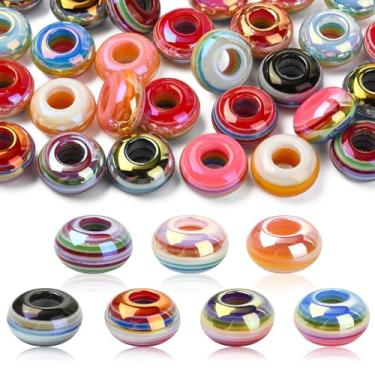 Imagem de UR URLIFEHALL 35 peças, 7 cores, listras, resina, contas europeias, banhadas a UV, Rondelle, contas grandes para pulseira DIY, colar, artesanato, fabricação de joias