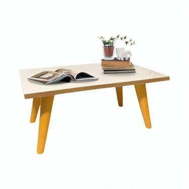 Imagem de Mesa de Centro Retangular PVC 50x30cm - Pés Palito, Design Moderno e Leve para Sala e Eventos (Off-Freijó/Caramelo)