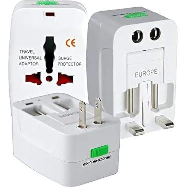 Imagem de Adaptador de Tomada Universal Para Viagem Padrão Internacional Europa UK Asia EUA JP AU EU Europeu 3 Pinos Mais de 150 Países Bivolt Trava de Segurança Portátil Ajustável Super PREMIUM