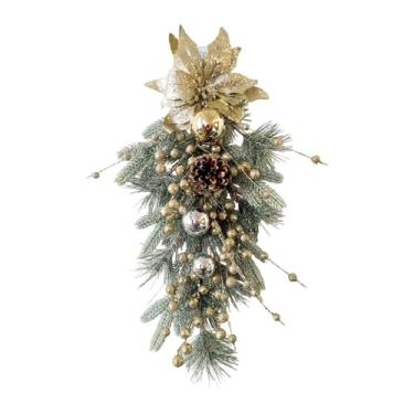 Imagem de MotiveTech Guirlanda de Natal em forma de lágrima, enfeite de inverno para porta da frente, escada, jardim, decoração para áreas internas e externas