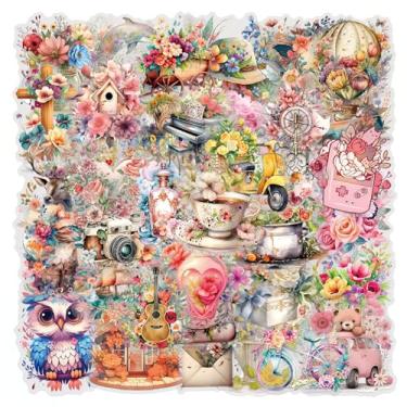 Imagem de 57 Pcs Vintage Watercolor Floral Stickers,Aesthetic PET Transparent Flowers Sticker Waterproof Decorative Decals for Journaling, Decoupage, Planners, laptops, Phone Case, Gift & Card Making