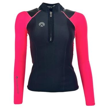 Imagem de Sharkskin Blusa feminina de manga comprida de alto desempenho, roupa de mergulho com tecido à prova de vento de 3 camadas para aquecimento e conforto, meio zíper frontal, traje de surf para mergulho