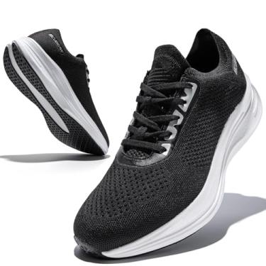 Imagem de HCUBEAW Tênis de corrida masculino respirável para caminhada antiderrapante tênis esportivo leve academia confortável tênis de estrada tênis masculino com caixas, Preto, 39