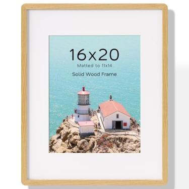 Imagem de Acovy Porta-retrato de 40,6 x 50,8 cm, moldura de madeira de carvalho maciça com tapete para 28 x 35 cm, moldura para pôster com vidro temperado e ferragens para pendurar, para exibição de parede e