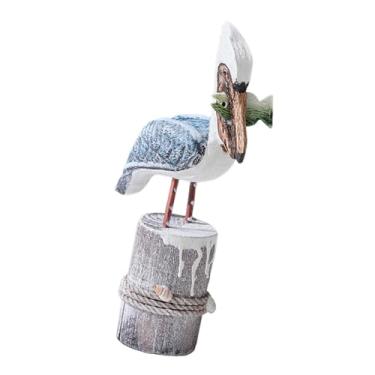 Imagem de Fenteer Estátua de praia, enfeite de pássaro, peça central de mesa, decoração de pássaro, escultura de toco de madeira para banheiro, mesa, escritório, sala, Azul Retro