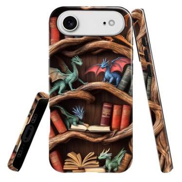 Imagem de heindiy Compatível com iPhone 17 Air, capa brilhante, proteção total, à prova de choque, anti-arranhões, capa de TPU, capas para homem, mulher, estante de dragão fantasioso