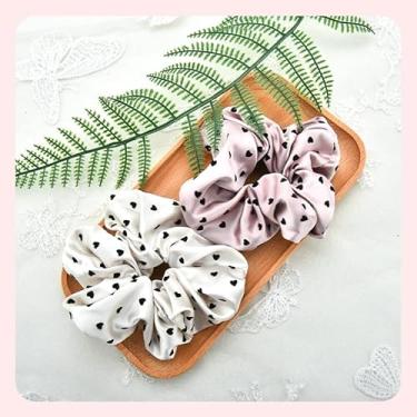 Imagem de Scrunchie grande de cetim de bolinhas para cabelos cacheados finos acessórios para mulheres, laço de cabelo vintage de bolinhas para tranças, suportes de rabo de cavalo para mulheres, elásticos