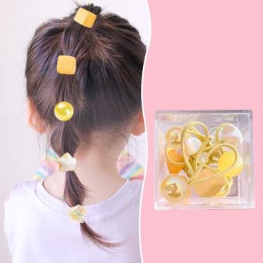 Imagem de Faixa de cabelo quadrada, círculo, pentagrama, faixa de cabelo de alta elasticidade, conjunto de 10, amarelo