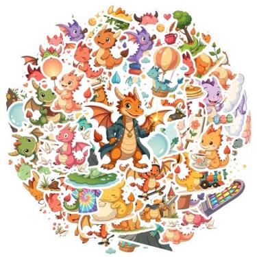 Imagem de 50 peças de adesivos de papelaria fofos dragões mundo fantasia desenhos animados adesivos sonhadores para telefone faça você mesmo, laptop, scrapbook, bicicleta, laptop, motocicleta, bagagem, telefone