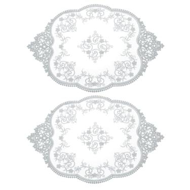 Imagem de 2 peças de jogo americano retrô de renda, doilies de crochê franceses, oval, bordado, copo vazado, tapete de mesa para mesa de jantar, cozinha, festa, 43 x 30 cm, cinza