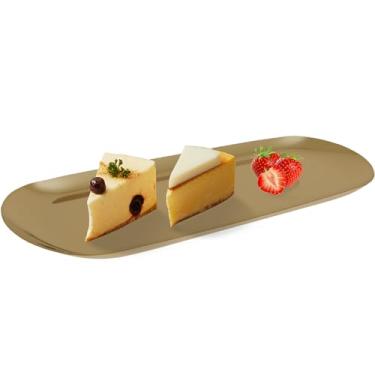 Imagem de Bandeja decorativa de aço inoxidável, bandeja oval de joias de 30 x 9,5 cm, suporte de vela para banheiro, bandejas de perfume de cosméticos de aço inoxidável para entretenimento de lanches de sushi