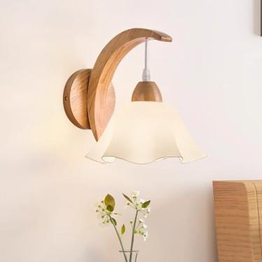 Imagem de GZZBMY E27 Lâmpadas de parede internas vintage lâmpada de parede de madeira com abajur de vidro criatividade moderna iluminação de parede luz quente para quarto corredor sala de estar sala de jantar