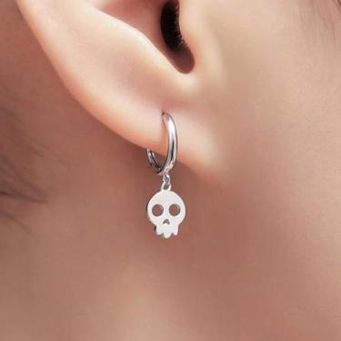 Imagem de Brincos femininos com pingente de caveira, banhado a ouro com cabeça de esqueleto, punk gótico, joias de Halloween, one size, Latão, Sem pedra preciosa