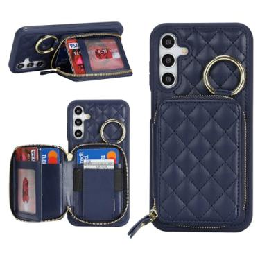 Imagem de Hamany Capa carteira para Galaxy A15 com suporte para cartão, capa para celular Galaxy A15, carteira com zíper com compartimento para suporte, capa para mulheres e homens - azul
