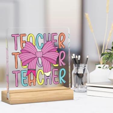 Imagem de Presentes de agradecimento para professores de Coquete Preppy Presentes de agradecimento para música, matemática, dança, ciências, professor, placa acrílica, decoração de mesa para casa, quinta