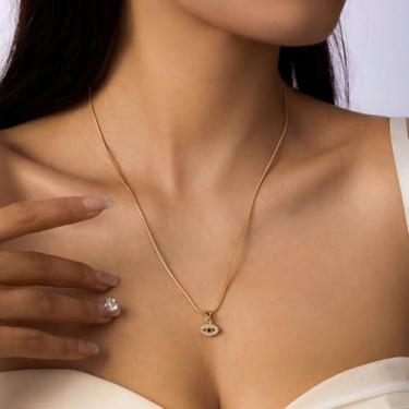 Imagem de Colares de zircão azul, corrente dourada de aço inoxidável, diamante, olho turco, joias para festa, presente da sorte, acessórios modernos, presente criativo