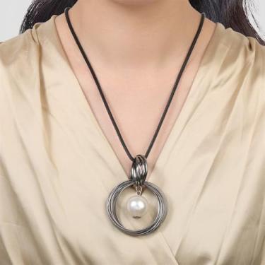 Imagem de Colares em espiral para mulheres, pingente moderno em tons de cinza, vintage, hippie, retrô, estilo boêmio, joias modernas, presentes de aniversário para mulheres, 73 cm, 28.7", Zinco, Sem Pedra