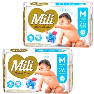 Imagem de Fralda Descartável Mili Love & Care  Tam: M    2 Pacotes c/ 26