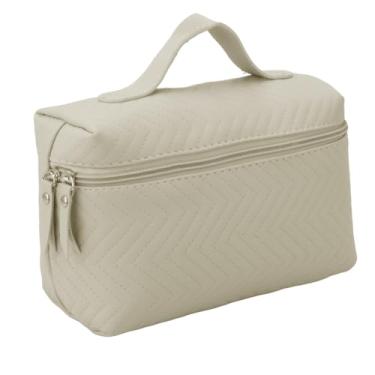 Imagem de UNIC Necessaire Feminina, Bolsa de Cosméticos com Textura Zigzag, 4 Cores, Prática e Funcional, 21 x 9,5 x 13 cm (cinza)