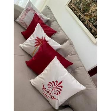 Imagem de Kit 5 Capas de Almofadas Decorativas 45x45cm em Tecido Suede com Bordado e Zíper Invisível – Sofá, Cama e Poltrona(VERMELHO COQUEIRO)