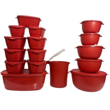Imagem de Potes Hermeticos para Mantimentos,Kit Jogo de Cozinha C/15 Potes de Plastico Hermetico Resistente Ideal para Armazenar Alimentos+Jarra(Kit 16 Peças - VERMELHO)