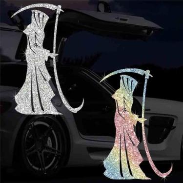 Imagem de Adesivo personalizado com foice da morte brilhante durável resiste a descascar sem danos de tinta para carros, caminhões, motocicletas (branco + colorido)