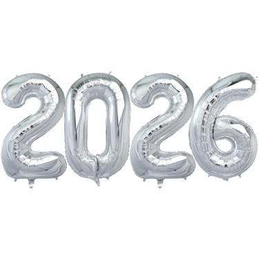 Imagem de Pacote 2026 de 101 cm com 4 números grandes de balões prateados de hélio grande número Mylar para Natal, Ano Novo, festa de formatura, aniversário