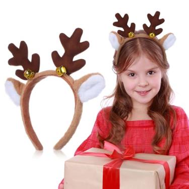 Imagem de TOYANDONA Tiara de Chifres de Rena: Tiara de Cabelo Com Orelhas de Rena Em Veludo E Sinos, Peluda de Chifres de para Cosplay de Animais, Ideal para Natal, Halloween, Aniversário E Festas de Dança.
