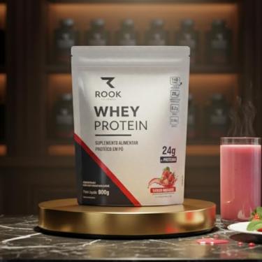 Imagem de Whey Protein com Colageno Hidrosilado e Aminoácidos Essenciais Rook Sabor Morango Chocolate Cookies 900g Suplemento Concentrado Proteína Concentrada (Morango)