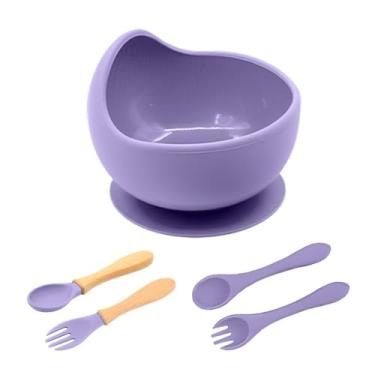 Imagem de HOMELIFE Tigela, Talheres Silicone Alimentação Criança/Bebê Roxo, Conforto, Segurança e Praticidade para as Refeições do Bebê