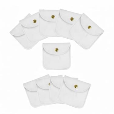 Imagem de Lynkaye 10 bolsas de armazenamento de joias de veludo com botão de pressão para anéis, brincos, colares (branco, pequeno)