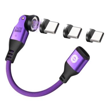 Imagem de EndlesShine Adaptador magnético USB C PD 240W 15.2 cm 1 pacote e 3 pontas, pode ser cabo tipo C no ângulo reto, cabo magnético de carregamento USB C, carregador magnético 9PIN USBC adaptador de 90