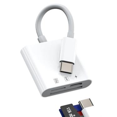 Imagem de Leitor de cartão SD USB C para adaptador de carregador micro SD (3 em 1) para iPhone 17 16 15 Pro Max cartão de memória de câmera digital para Apple TF Data Power Charging Port Plugue macho para iPad