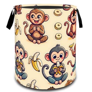 Imagem de VODRM Cesto de roupa suja e banana de macaco, cesto organizador de brinquedos para crianças e adultos, cesto de armazenamento impermeável de tecido Oxford para quarto, banheiro, decoração de desenhos