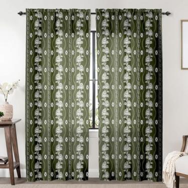 Imagem de Cortinas florais verdes 203 cm de comprimento, conjunto de 2 painéis, verde-oliva e branco, vintage, boho, casa de fazenda, botânica, com filtro de luz, cortinas semitransparentes para quarto, jantar