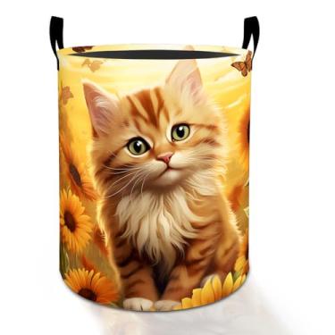 Imagem de Cesto de roupa suja de girassol, para meninos, meninas, crianças e adultos, caixa de armazenamento de roupas Oxford dobrável à prova d'água, organizador de gatos para quarto, banheiro, decoração de