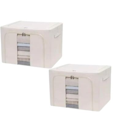 Imagem de Caixa Organizadora Dobrável, Impermeável com Zíper, 60L, 50x40x30cm, Antimofo, para Roupas, Brinquedos e Sapatos, Kit com 2 Unidades, Cores Sortidas