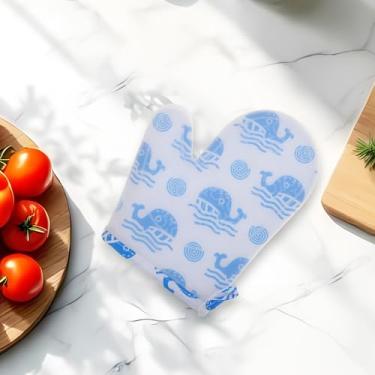 Imagem de Generic 1 luva de forno curta com padrão de baleia lavar à mão apenas pano de algodão de silicone azul 23 x 18,5 cm