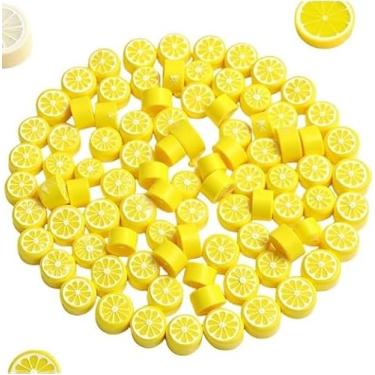 Imagem de 200 contas amarelas de argila de polímero de limão, contas espaçadoras de 10 mm para fabricação de joias, colar, brinco e pulseira, suprimentos de artesanato DIY, contas planas, kits de joias de verão