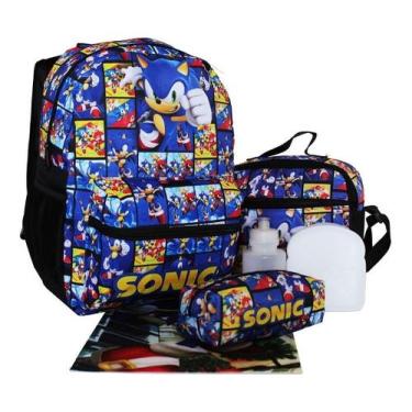 Imagem de Kit Mochila Sonic Infantil Juvenil Aulas Costas - Outras Marcas
