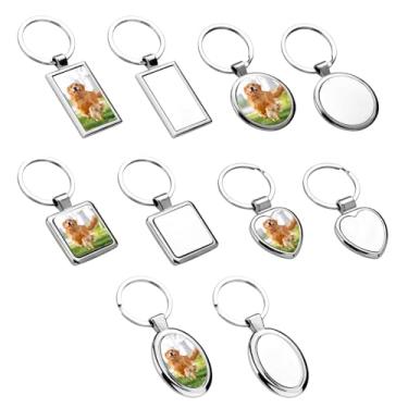 Imagem de Realand 10 peças 5 formas de chaveiro de sublimação de metal, chaveiros em branco de transferência de calor, pingente a granel com chaveiros para fotos, fotos, presentes, artesanato, faça você mesmo