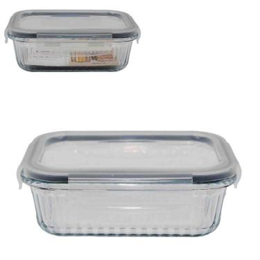 Imagem de Pote De Vidro Canelado 375Ml Pratic Com Tampa Hermética