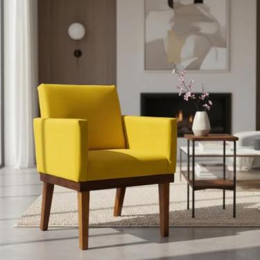 Imagem de Poltrona Decorativa Para Sala Recepção Manicure Consultório Salão de Beleza Base em Madeira Divine Tecido Suede (Amarelo)