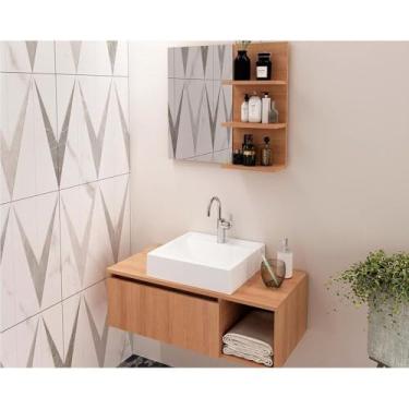 Imagem de Conjunto de Banheiro: Balcão Suspenso sem Cuba & Armário com Espelho - Tecno Mobili Amêndoa