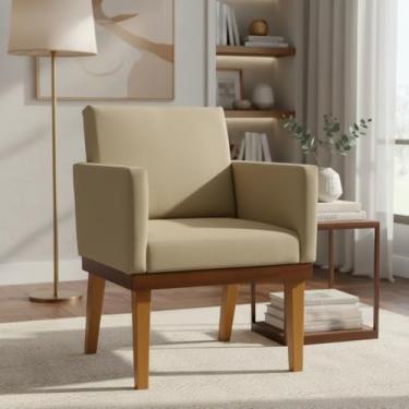 Imagem de Poltrona Decorativa Para Sala Recepção Manicure Consultório Salão de Beleza Base em Madeira Divine Tecido Suede (Nude)