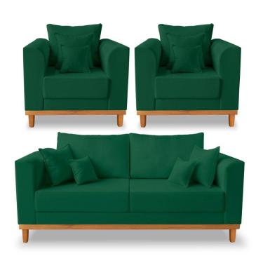Imagem de Kit Sofá 3 Lugares E 2 Poltronas Beny Viena Suede Verde
