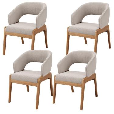 Imagem de Kit 04 Cadeiras De Jantar E Estar Living Estofada Lince L02 Bouclê Bege - Lyam Decor