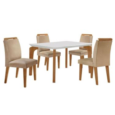 Imagem de Conjunto Mesa Liz 120cm Com 4 Cadeiras Athenas Moderna Turim Off White Imbuia