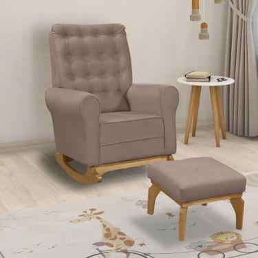 Imagem de Poltrona de Amamentação com Balanço e Puff Manu Veludo Rosê Base de Ma